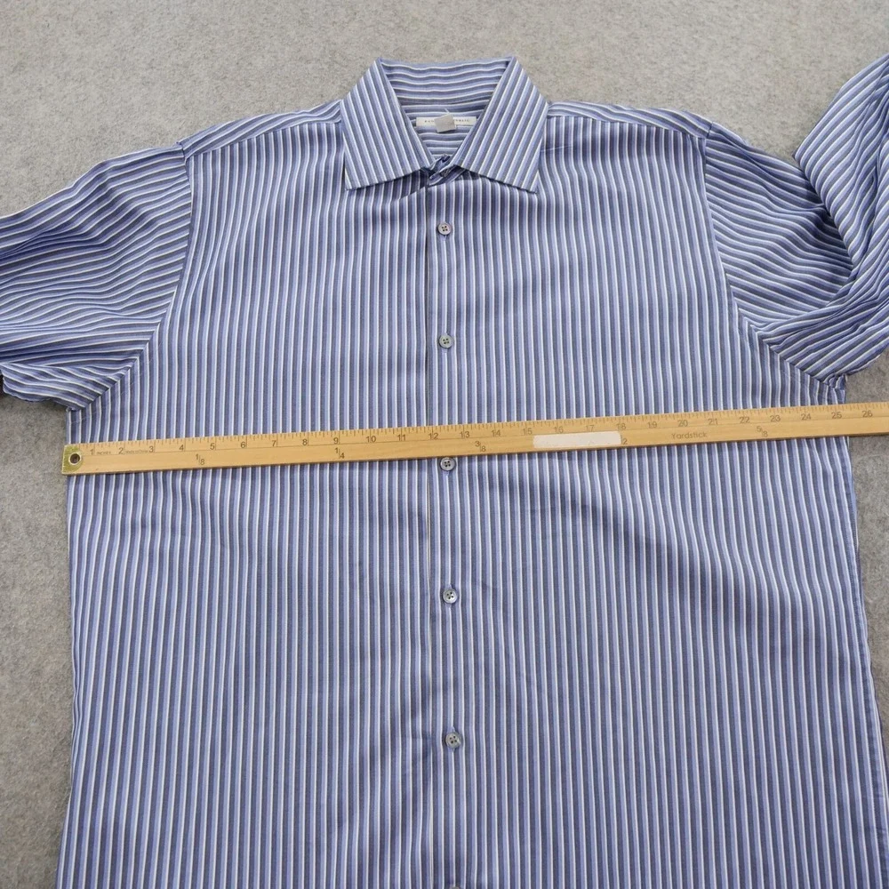 Banana Republic Shirt Mens Large 16.5 Blue Button Up Striped Dress Long Sleeve
